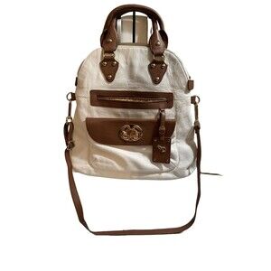Emma Fox Lily Leather Ivory and Brown Leather Fold Over Crossbody Messenger Bag